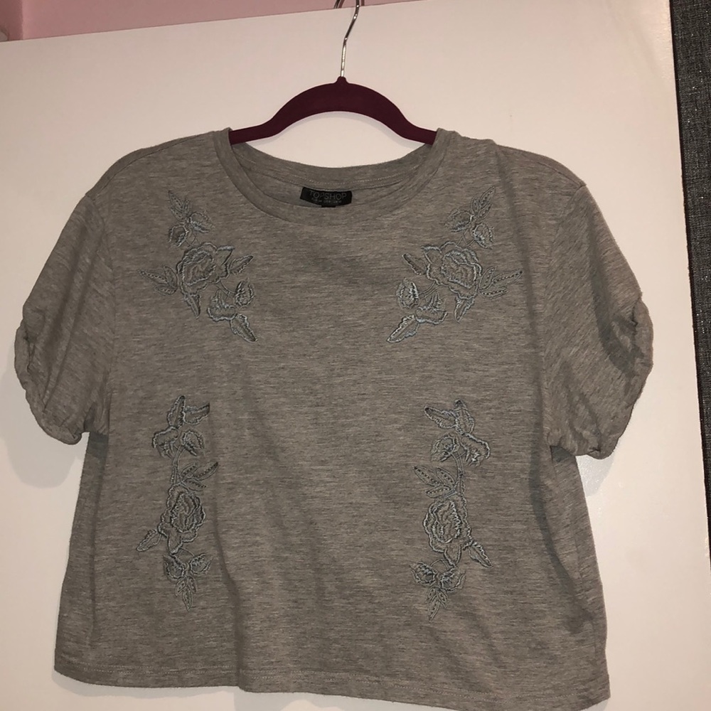 GREY TOPSHOP CROPPED T SHIRT